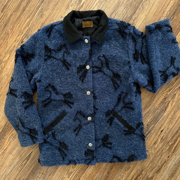 Tsunami Jackets & Blazers - VINTAGE Tsunami Horse Jacket Women Small Blue Mohair Alpaca Concho Button Tribal